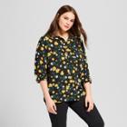 Women's Plus Size Long Sleeve Silky Button-up Blouse - Who What Wear Black Floral X