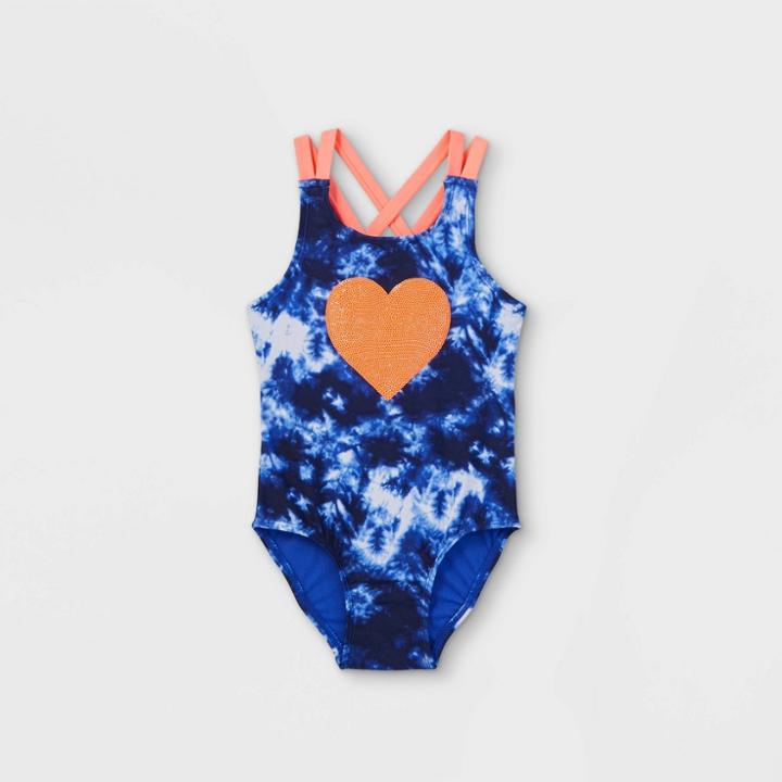 Toddler Girls' Tie-dye Sequin Heart One Piece Swimsuit - Cat & Jack Blue/pink