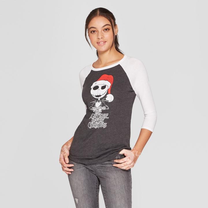 Women's Disney Nightmare Before Christmas 3/4 Sleeve Raglan Graphic T-shirt (juniors') Gray