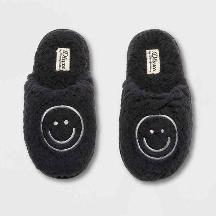 Kids' Dluxe By Dearfoams Happy Face Slide Slippers - Black