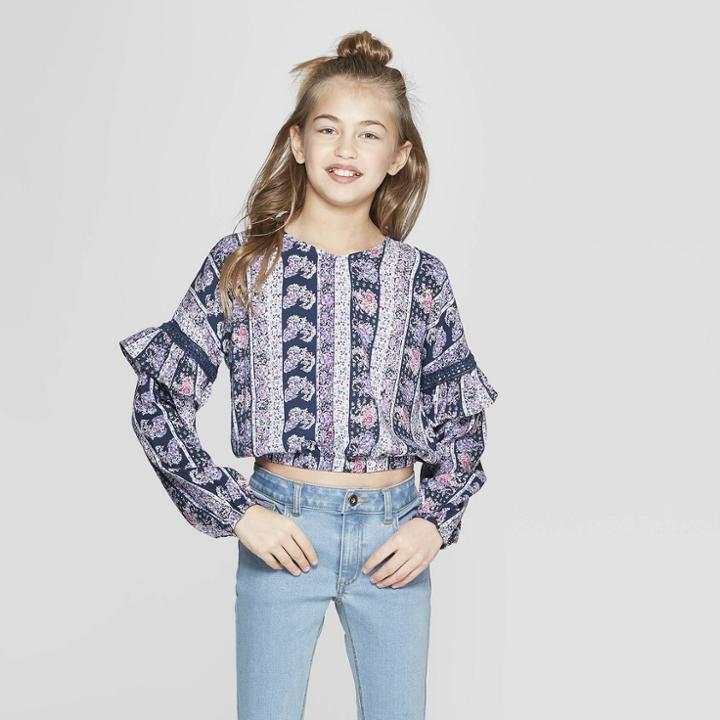 Girls' Long Sleeve Top - Art Class Blue