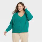 Women's Plus Size Fuzzy Cardigan - A New Day Green