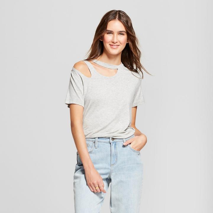 Women's Short Sleeve Asymmetrical Double Cutout Top - Alison Andrews Gray
