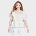 Women's Plus Size Puff Short Sleeve Ruffle Peplum Blouse - Universal Thread White