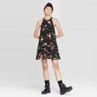 Women's Floral Print High Neck Tiered Shift Mini Dress - Xhilaration Black