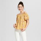 Women's Short Sleeve Floral Print Off The Shoulder Top - Xhilaration Yellow