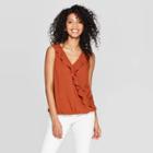 Women's Sleeveless V-neck Ruffle Top - A New Day Rust