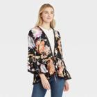 Women's Floral Print Tie-front Kimono Jacket - Knox Rose Black