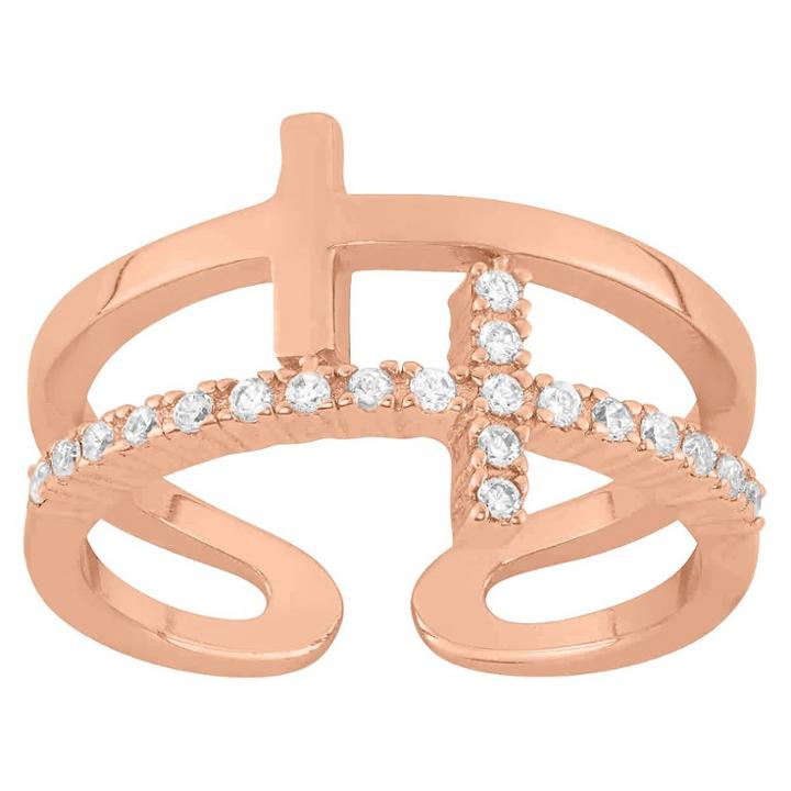 Target 0.1 Ct. T.w. 2 Sided Cross Cubic Zirconia Ring In 14k Gold Over Silver - (7), Girl's, Rose
