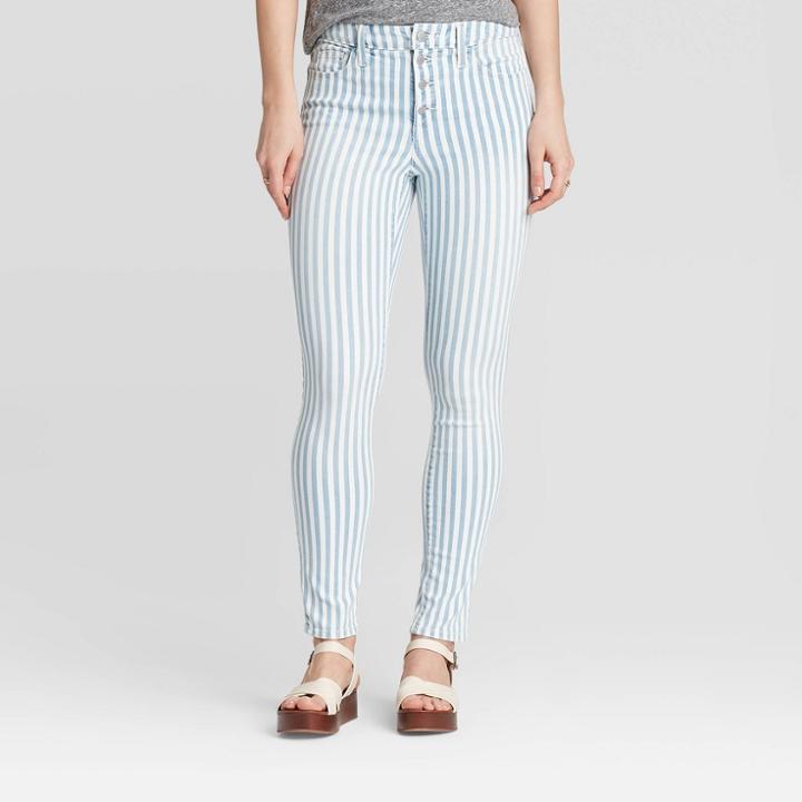 Women's High-rise Striped Skinny Ankle Jeans - Universal Thread Light Blue 00, Women's,