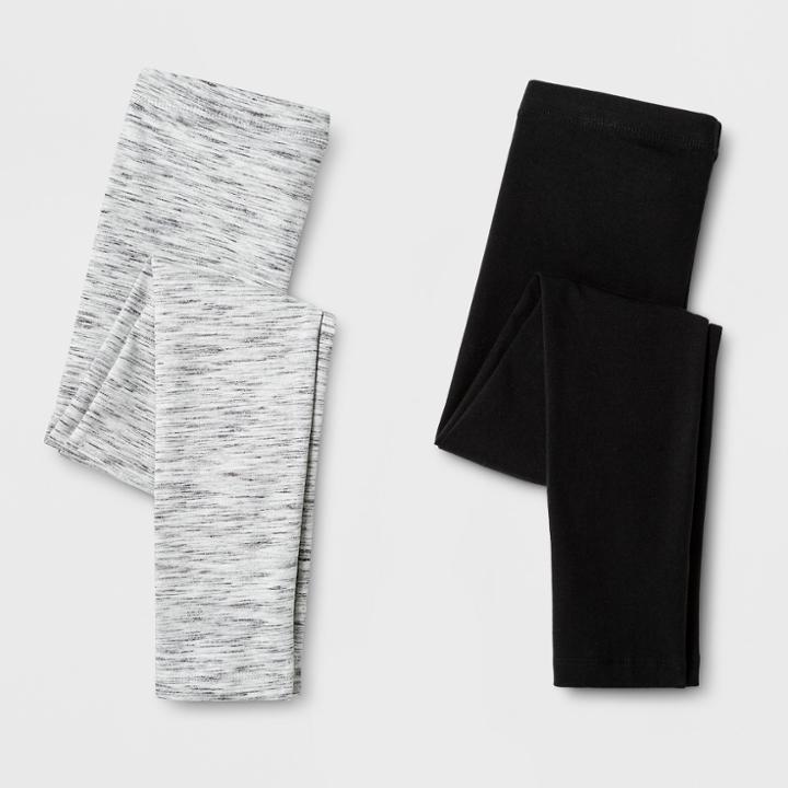 Girls' 2 Pack Leggings - Cat & Jack Black & Heather Gray