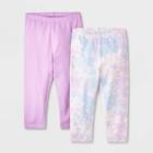 Girls' Adaptive 2pk Capri Leggings - Cat & Jack Violet/cream Tie-dye Xs, Ivory/purple