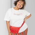 Women's Plus Size Short Sleeve Oversized Crew Neck Embroidered T-shirt - Wild Fable White