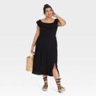 Women's Plus Size Ruffle Short Sleeve Side Slit Dress - Ava & Viv Black