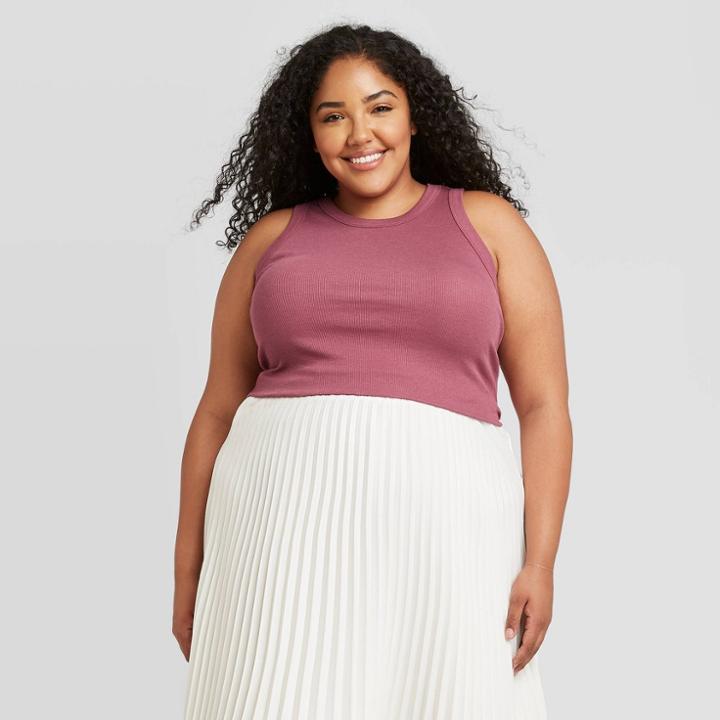 Women's Plus Size Rib Layer Tank Top - A New Day Purple