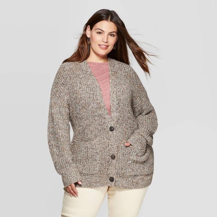 Women's Plus Size Long Sleeve V-neck Grandpa Cardigan - Universal Thread Gray 1x, Women's,