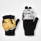 Girls' Sequin Cover Gloves - Cat & Jack Black One Size, Girl's