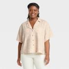 Women's Plus Size Short Sleeve Button-down Shirt - Universal Thread Cream Dash