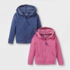 Toddler Girls' 2pk Fleece Zip-up Hooded Sweatshirt - Cat & Jack Pink/navy