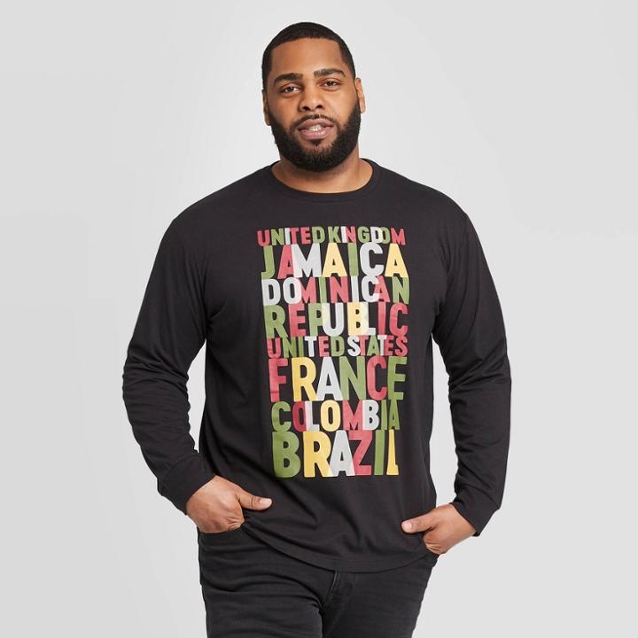 Well Worn Men's Big & Tall Diaspora Long Sleeve Crewneck T-shirt - Black