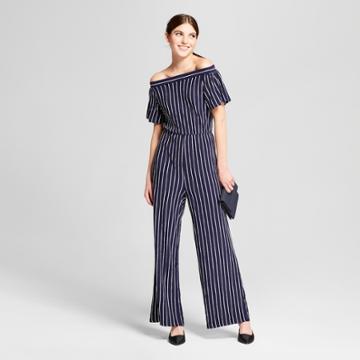 Women's Off The Shoulder Jumpsuit - Alison Andrews Navy/white
