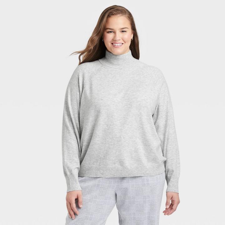 Women's Plus Size Lightweight Turtleneck Pullover Sweater - A New Day Gray