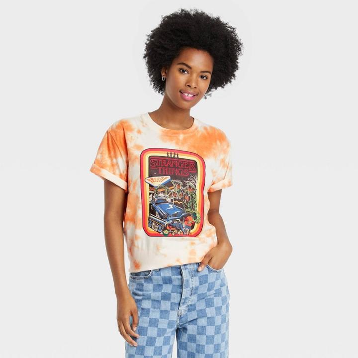 Women's Stranger Things Short Sleeve Graphic T-shirt - Orange Tie-dye