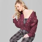 Women's Plus Size Camo Print Oversized Cropped Denim Jacket - Wild Fable Burgundy Camo