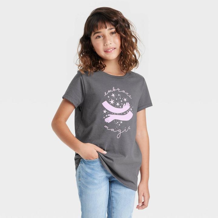 Girls' 'embrace Magic' Short Sleeve Graphic T-shirt - Cat & Jack Gray