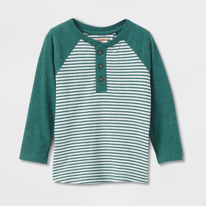 Toddler Boys' Long Sleeve Striped Henley T-shirt - Cat & Jack Green