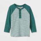 Toddler Boys' Long Sleeve Striped Henley T-shirt - Cat & Jack Green
