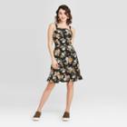 Women's Floral Print Sleeveless Side Button Dress - Xhilaration Black