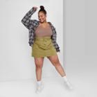 Women's Plus Size High-rise Belted Mini Skirt - Wild Fable Olive Green 1x, Green Green