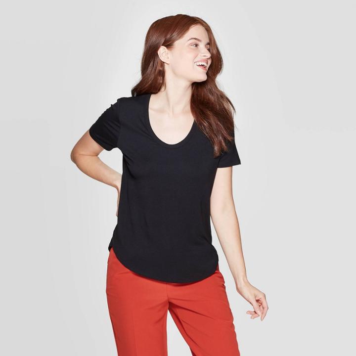 Women's Short Sleeve U-neck T-shirt - A New Day Black