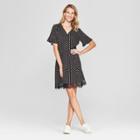Women's Polka Dot Button Front Lace Trim Dress - Chiasso - Black