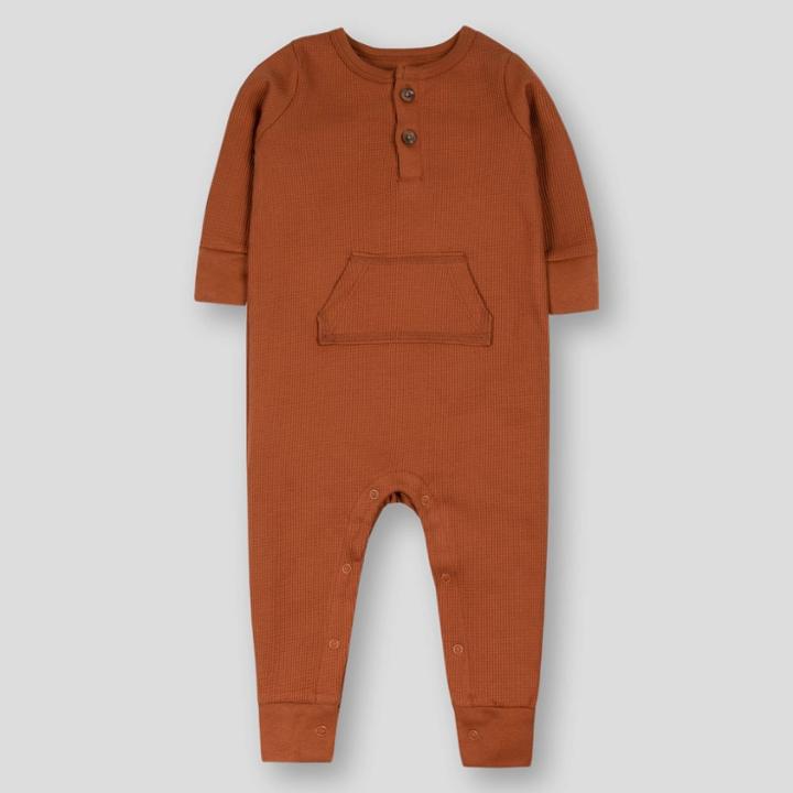 Lamaze Baby Organic Cotton Long Sleeve Long Leg Adobe Thermal Romper - Chestnut