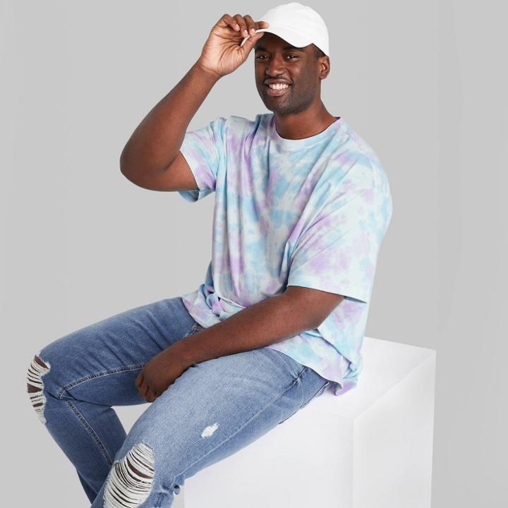 Adult Extended Size Printed Regular Fit Short Sleeve Crewneck T-shirt - Original Use Purple/tie-dye Design