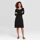 Women's Regular Fit Long Sleeve Round Neck Knit Dress - A New Day Black