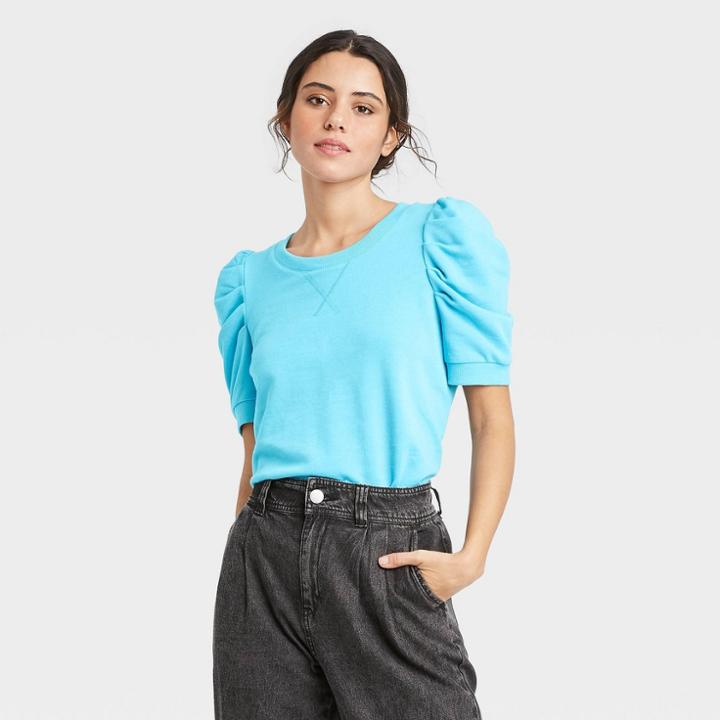 Women's Puff Elbow Sleeve Sweatshirt - Who What Wear Blue