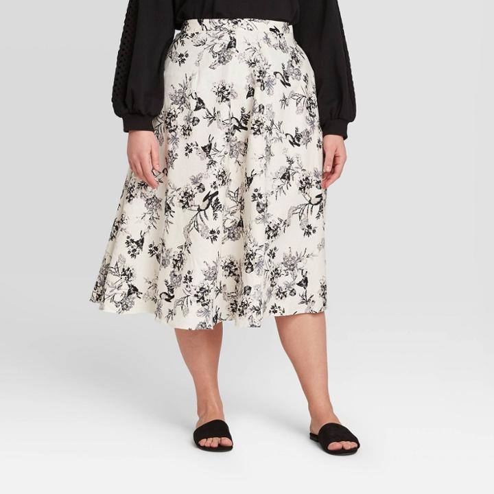 Women's Plus Size Floral Print Circle Midi Skirt - Who What Wear Cream 14w, Women's, Ivory