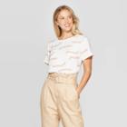 Women's Short Sleeve Round Neck Crepe T-shirt - A New Day Cream