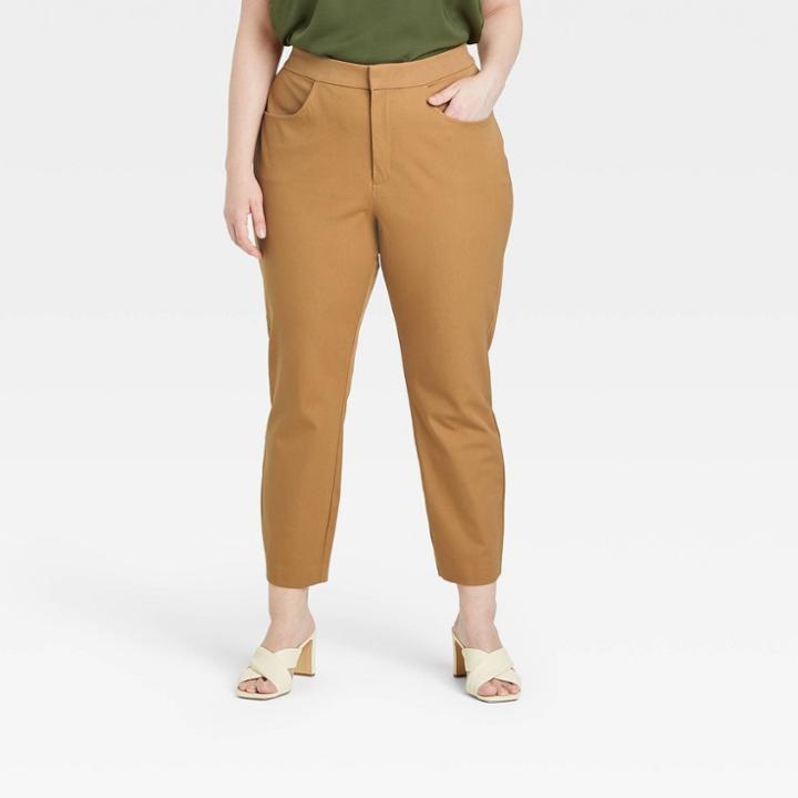 Women's Plus Size High-rise Zip-front Skinny Ankle Pants - A New Day Brown