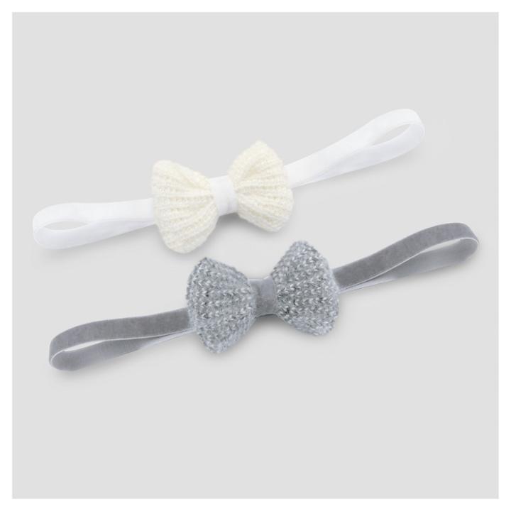 Baby 2pk Knit Bow Headwrap - Cloud Island - Gray 0-6m, Infant Girl's