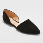 Women's Rebecca Microsuede Wide Width Pointed Two Piece Ballet Flats - A New Day Black 9w,