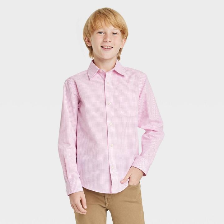 Boys' Long Sleeve Woven Micro Checkered Suiting Shirt - Cat & Jack Pink