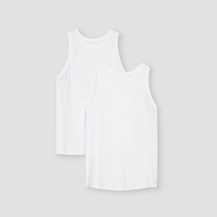 Women's Plus Size Slim Fit Ribbed 2pk Bundle Tank Top - A New Day White/white