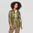 Women's Long Sleeve Turnover Collar Front Button-down Patent Cargo Jacket - Who What Wear Green M,