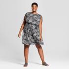 Women's Plus Size Floral Print Tie Sleeve Dress - Ava & Viv Gray