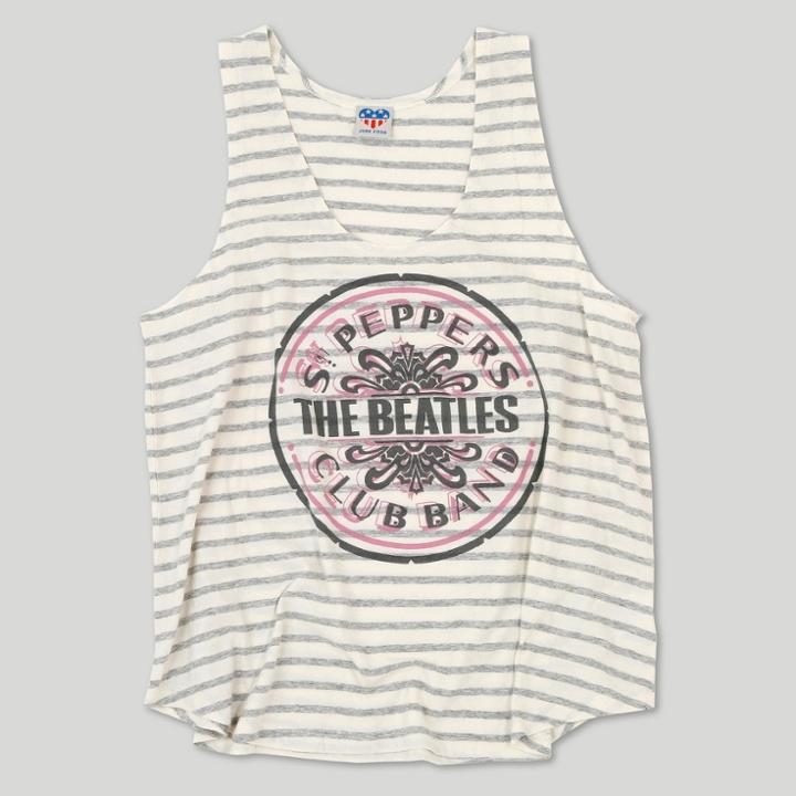 Junk Food Women's The Beatles Sgt. Pepper's Band Club Striped Graphic Tank Top - White