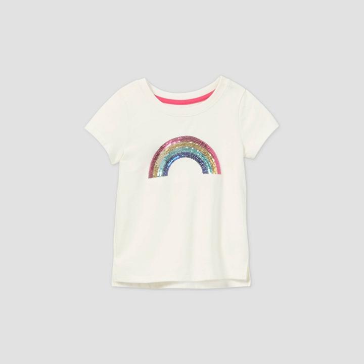 Toddler Girls' Flip Sequin Rainbow Short Sleeve T-shirt - Cat & Jack Cream
